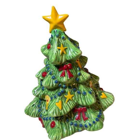 Ceramic Christmas Tree Hearts Candles Bows and Star top 7 Inch - Picture 3 of 10